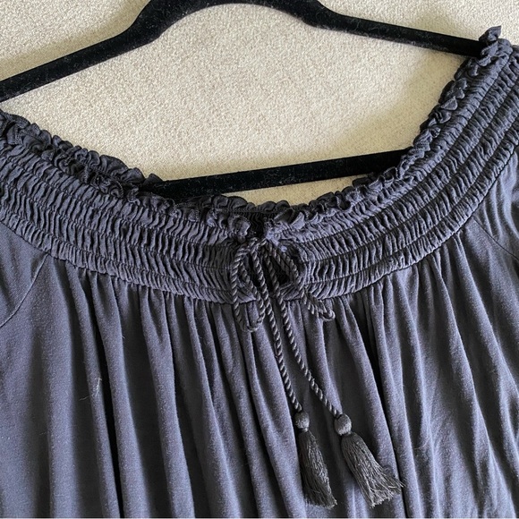 AE Charcoal Grey Tie Front Smocked Blouse - Picture 3 of 4